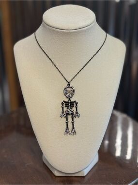 Black Halloween Skeleton & Rhinestone Necklace